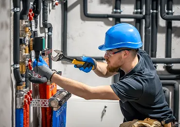 Technician carrying out MEP plumbing works