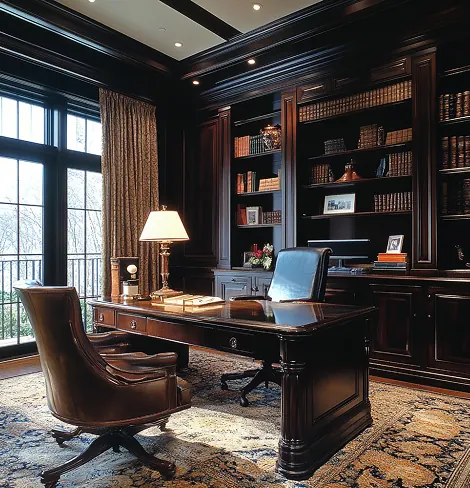 Executive office furniture with leather chair and timber desk