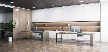 Office with SPC flooring and white workstations
