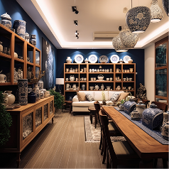 Dining room with bespoke display cabinets and interior furnishing
