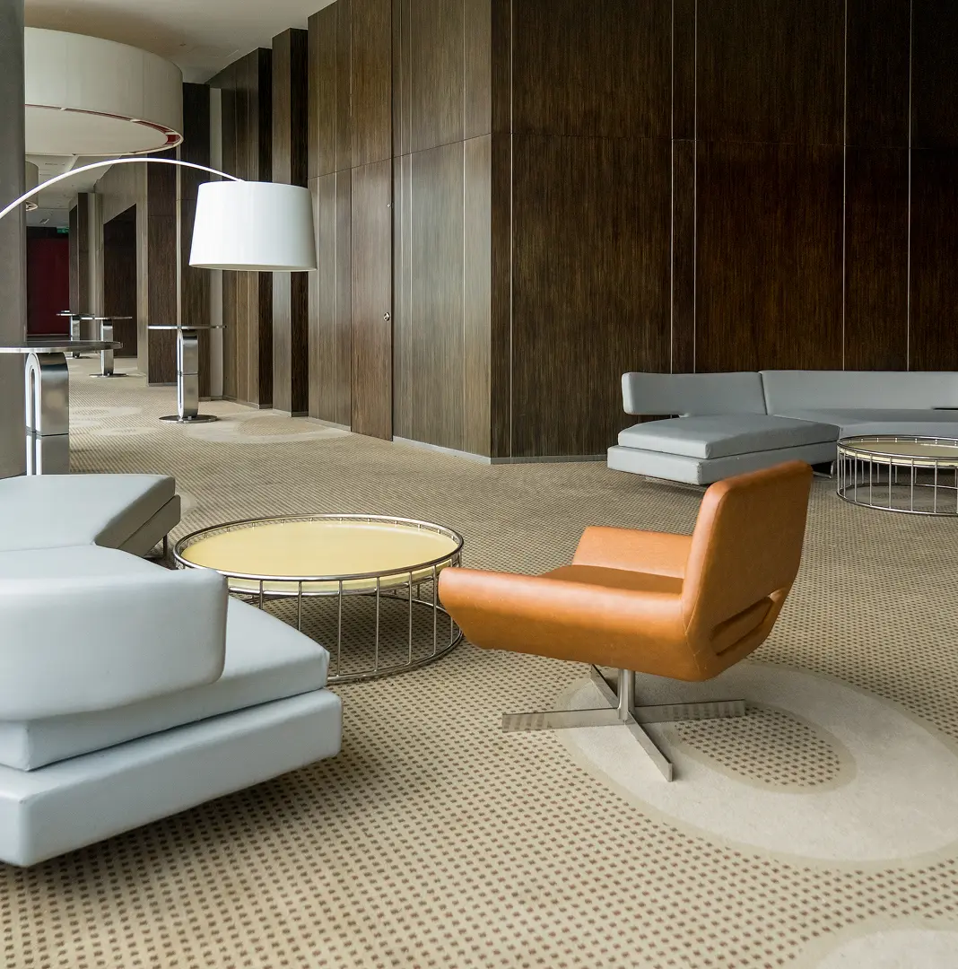 Lounge with designer rug and modern seating