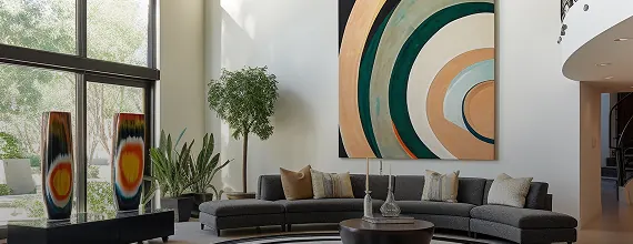 Contemporary living room with statement artwork in a Dubai home